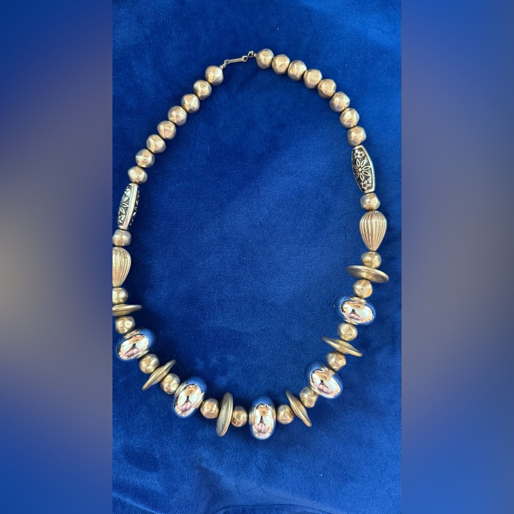 Silver Plated Brass Beaded Statement Necklace - Women Jewelry